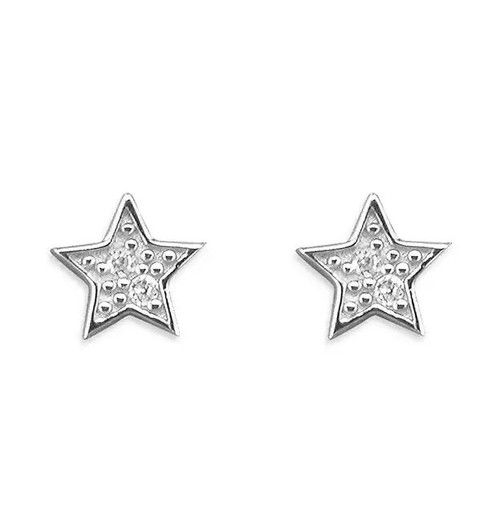cute,  sparkling, star, stud earrings, silver, post and butterfly, christening, birthday, occasion - G1094/C