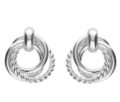 classic, stylish, interlocking circles drop earrings, silver  - H3941