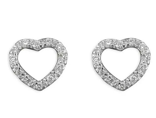silver, stud earrings, cute, heart, outline, cubic zirconia, day to evening wear, Harrisons collection - R8266/C