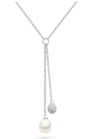 90181FPC, necklace, silver, freshwater pearls, kit heath, bridal, bridesmaid, wedding jewellery, coast pebble, pave set, cubic zirconia, lariat