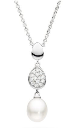 90182FPC, necklace, silver, freshwater pearls, kit heath, bridal, bridesmaid, wedding jewellery, coast pebble, pave set, cubic zirconia,