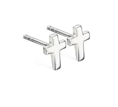 Eden, LSE0528, earrings, cross, christening gift, silver, studs, childrens jewellery