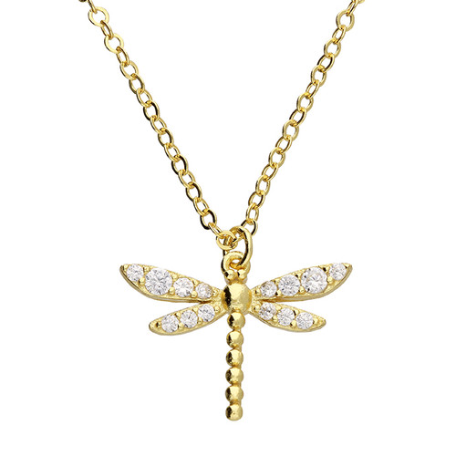 H4862/Y, dragonfly, necklace, animal, silver necklace, pendant, yellow gold plated