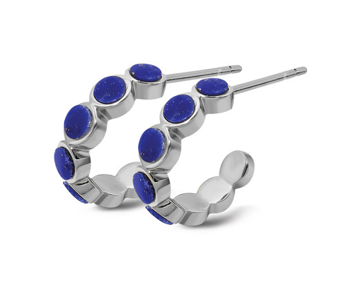 Unique and co, Sterling Silver, hoops, post and butterfly, lapis lazuli, sparkle, Earrings - ME-972, September birthstone