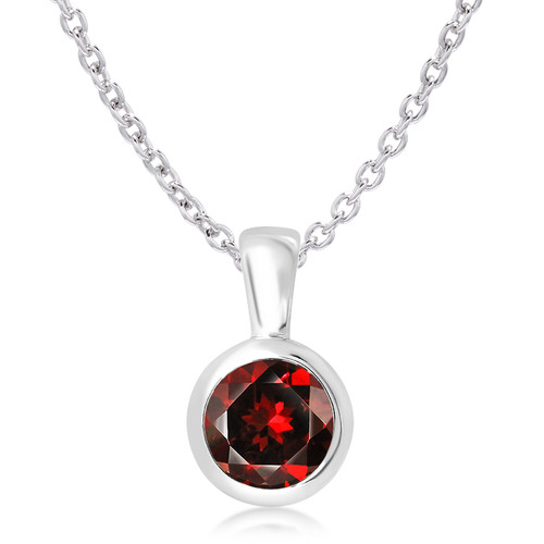 mk-992GA, pendant, necklace, Garnet, ladies, circle, round, sparkly, January birthstone