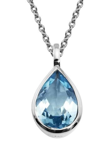 mk-976BT, pendant, necklace, Blue Topaz, ladies, tear drop, pear shaped, sparkly, December birthstone