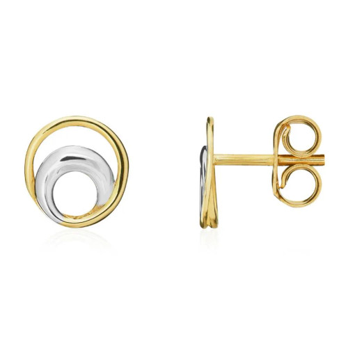 classic, stylish, 9ct yellow gold, 9ct white gold, double circle, stud earrings - 10-15-153