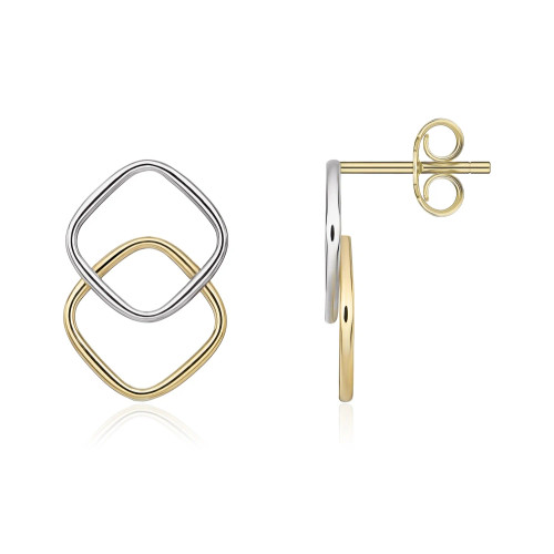 classic, stylish, 9ct yellow gold, 9ct white gold, double square, stud earrings - 10-15-240