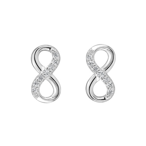 silver, earrings, studs, ladies earrings, gift, infinity, cubic zirconia, Harrisons jewellers, own line collection, 3517CZ027
