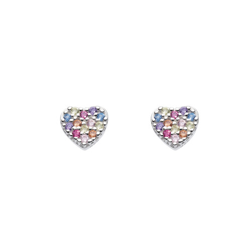 silver, earrings, studs, ladies earrings, gift, heart, multicolour, cubic zirconia, Harrisons jewellers, own line collection, 37814MCZ