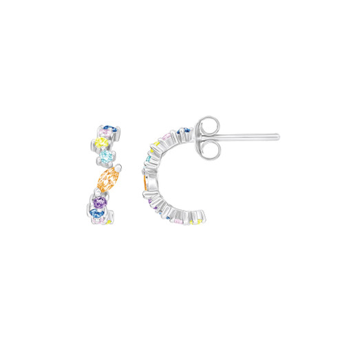 silver, earrings, studs, ladies earrings, gift, multicolour, hoop, cubic zirconia, post and butterfly, Harrisons jewellers, own line collection, 57296MCZ