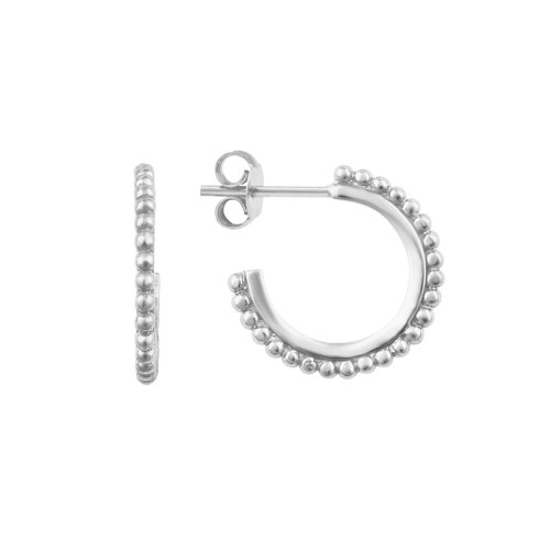 silver, earrings, hoops, ladies earrings, gift, beaded, hoop, post and butterfly Harrisons jewellers, own line collection, 6848HP