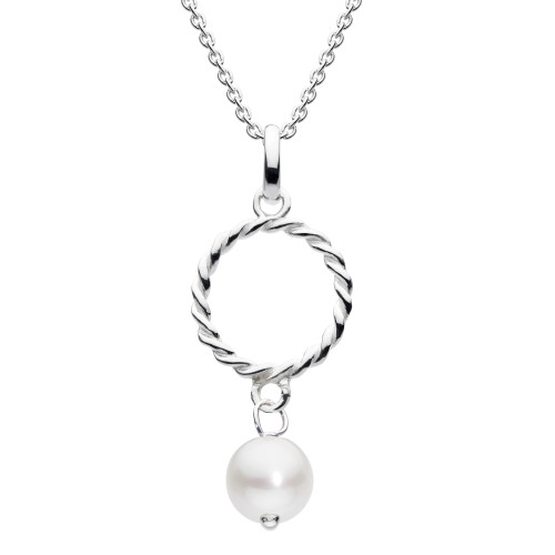 necklace, silver necklace, sterling silver, traditional jewellery, anniversary, gift, cubic zirconia, circle, freshwater pearl, 97734FP
