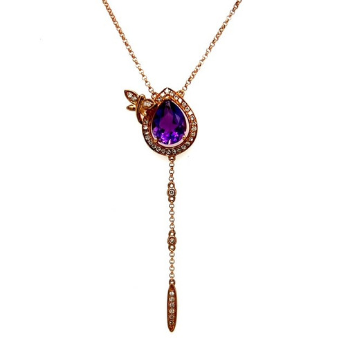 harrisons, 9ct rose gold, diamond, amethyst, butterfly, pendant, elegant,  16-18inch chain - DAN554-R