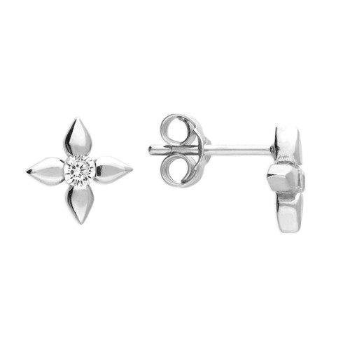 silver, post and butterfly, cubic zirconia, claw set, flower earrings, 8mm, H7106/S