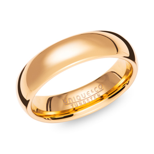 Unique and co, ring/band, tungsten carbide, gold IP Plating, 6mm wedding band - TUR-144-66 uk size W3/4