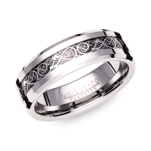 Unique and co, ring/band, tungsten carbide, 7mm wedding band Patterned Carbon Fibre inlay - TUR-150-68 UK Size Y3/4