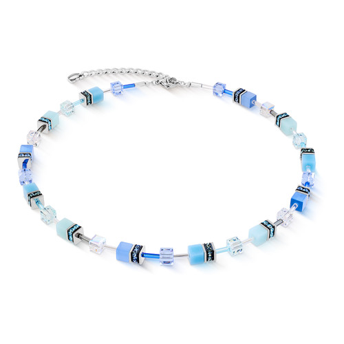 coeur de lion, necklace, silver, green, blue, aqua, anniversary, march, december, iconic, geocube, silver, stainless steel, gift, 2838/10-2007
