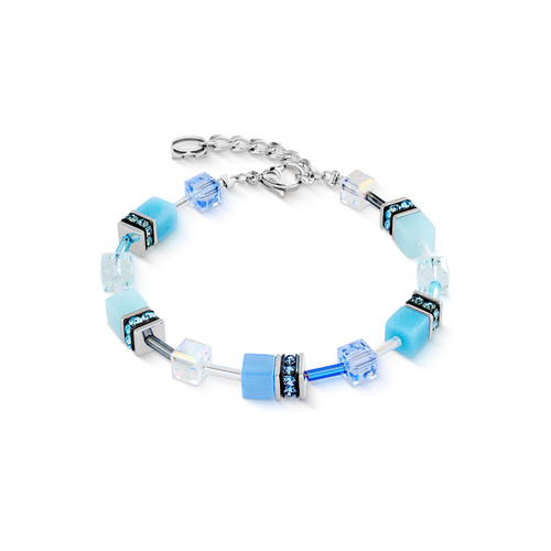 coeur de lion, bracelet, silver, green, blue, aqua, anniversary, march, december, iconic, geocube, silver, stainless steel, gift, 2838/30-2007