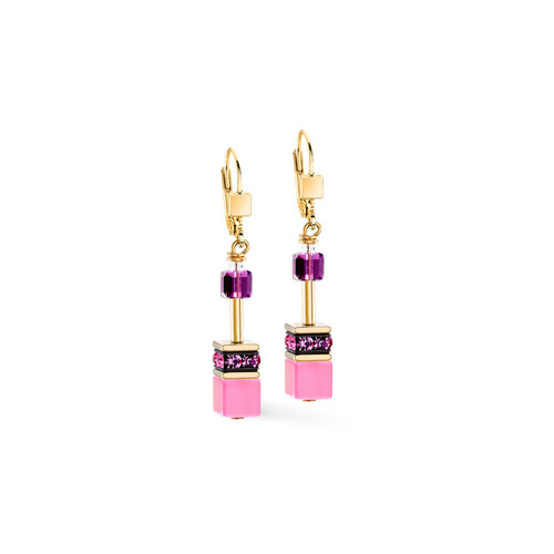 coeur de lion, earrings, gold, pink, lilac, anniversary, October, iconic, geocube, stainless steel, gift, 2838/20-1927
