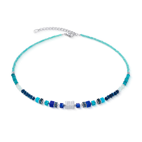coeur de lion, necklace, silver, green, blue, aqua, turquoise,  anniversary, march, december, iconic, geocube, silver, stainless steel, gift, 3046/10-0607