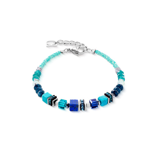 coeur de lion, bracelet, silver, green, blue, aqua, turquoise, anniversary, march, december, iconic, wave, silver, stainless steel, gift, 3046/30-0607