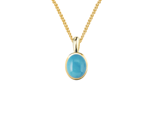 pendant, oval, turquoise, rub-over setting, 9ct yellow gold, trace chain, wedding jewellery, special occasion - 6290PYTQ