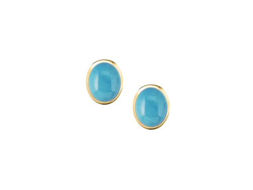 earrings, stud earrings, oval, turquoise, rub-over setting, 9ct yellow gold, wedding jewellery, special occasion - 6290YTQ