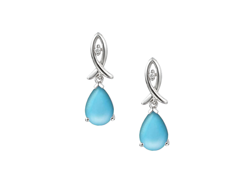 earrings, drop earrings, post and butterfly, pear shaped, turquoise, claw setting, 9ct white gold, wedding jewellery, special occasion - 6584WD/TQ