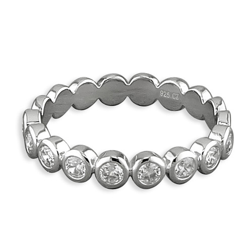 sterling silver, ring, wedding, half eternity, size M, rub over, cubic zirconia, gift, birthday present, H2624/S*M