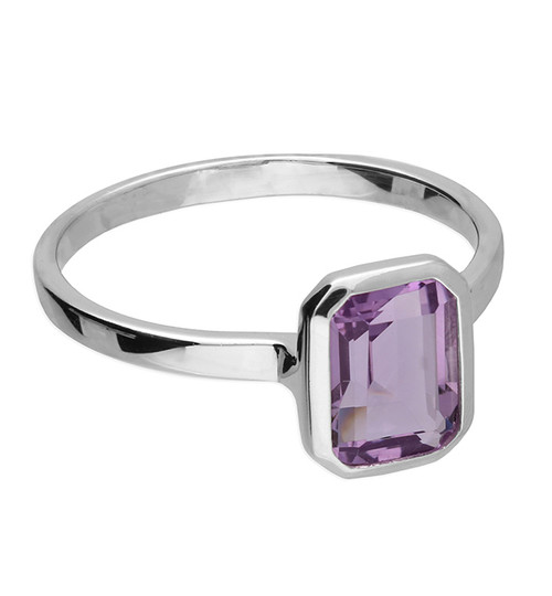 sterling silver, ring, rectangle, engagement, size N, rub over, amethyst, gift, birthday present, H4212/A*N