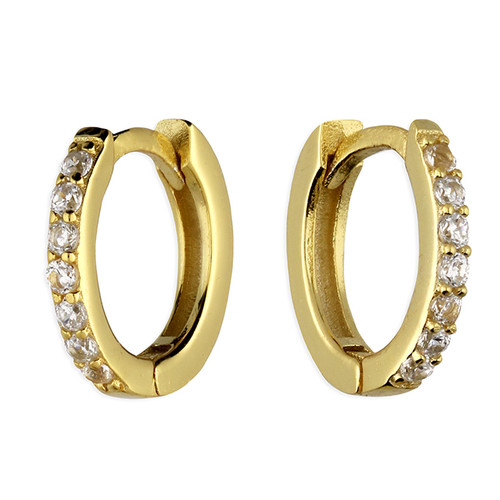 silver, silver hoops, huggie hoops, 10mm, hinged hoops, cubic zirconia, gold plated, H4437/Y