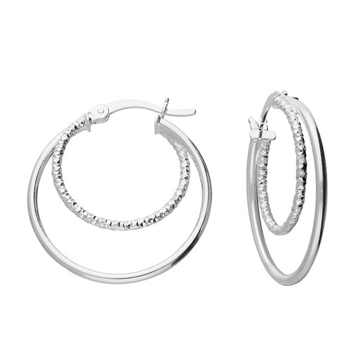 silver, silver hoops, double hoops, hoops, 25mm, hinged hoops, textured finish,  H5744/S