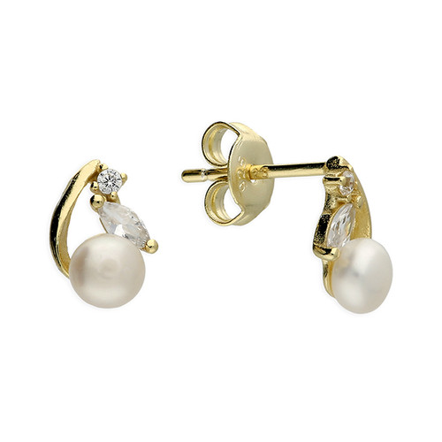 silver, post and butterfly, cubic zirconia, stud earrings,  earrings, H7214/Y, everyday wear, freshwater pearl, gold plated