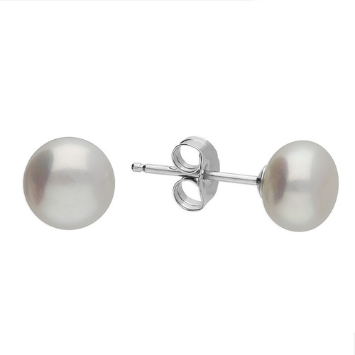 freshwater pearl, studs, post and butterfly, white pearl, stud earrings, R6434/W, bouton shape, pearl, 8mm