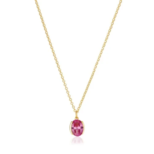 sif jakobs, necklace, pendant, pink, cubic zirconia, sale, gift, sterling silver, 18 inch, 45cm length, gold plated,  SJ-N2353-PKCZ-YG
