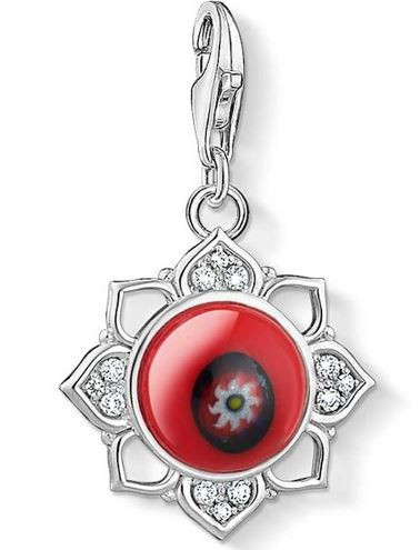 Thomas Sabo, Charm, Red Glass Evil Eye Lotus Flower - 1441-052-10