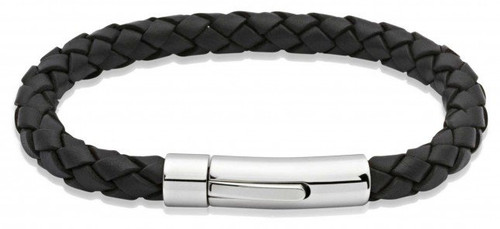 Unique and Co., Men's, Black, Leather, Stainless Steel Clasp, Bracelet - A40BL