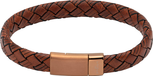 Unique and co. bracelet, leather, woven matte Brown IP Plated clasp, matte and polished - B477LC