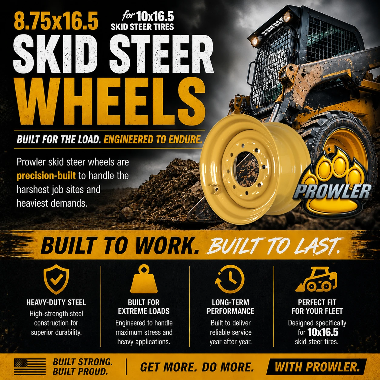 8-Lug 8.25x16.5 Skid Steer Wheels 