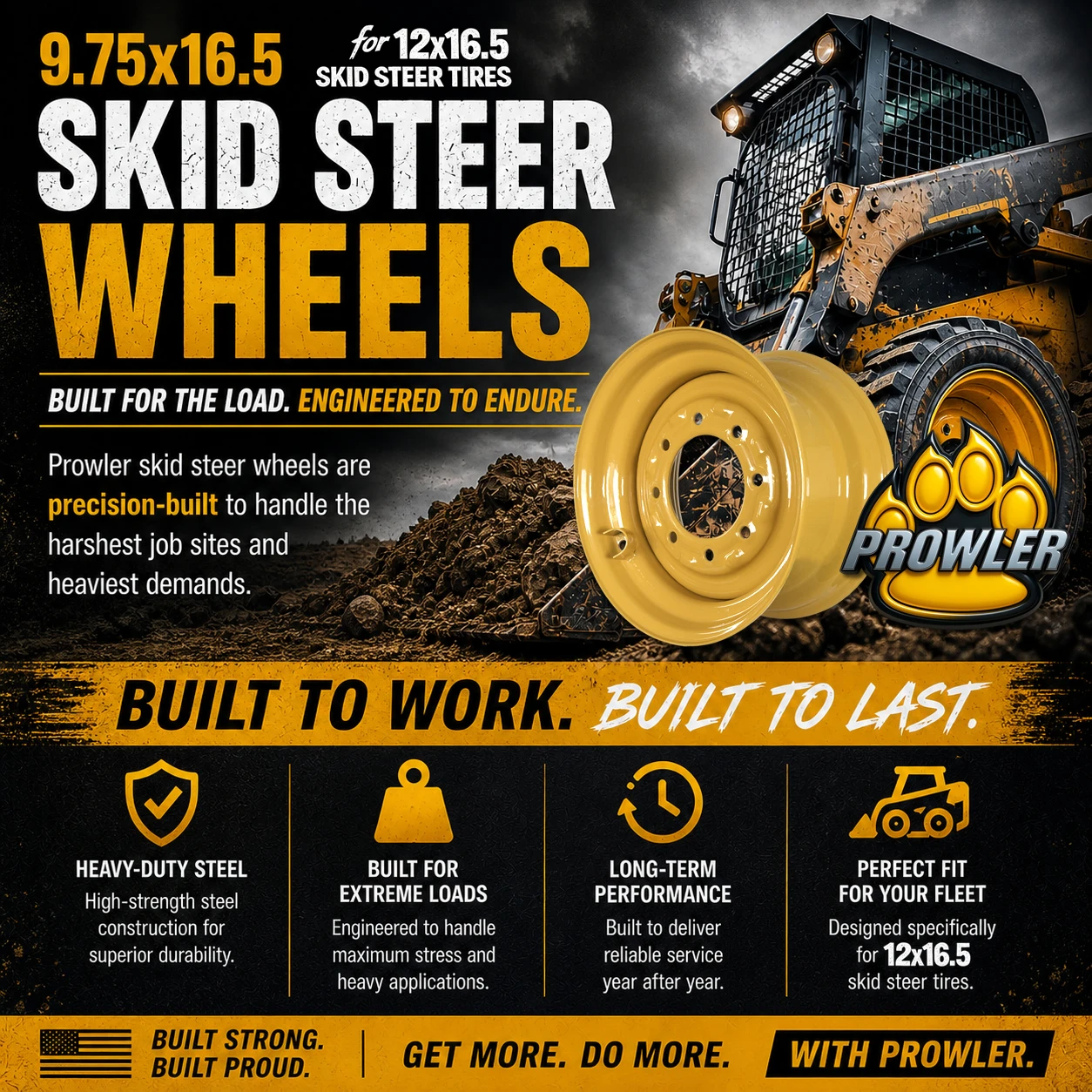 8-Lug 9.75x16.5 Skid Steer Wheels 