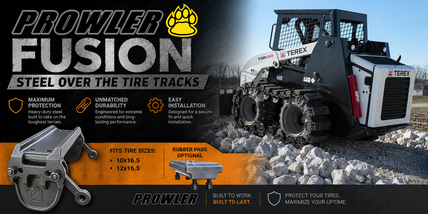 Fusion Steel And Rubber Over The Tire Tracks For Skid Steers