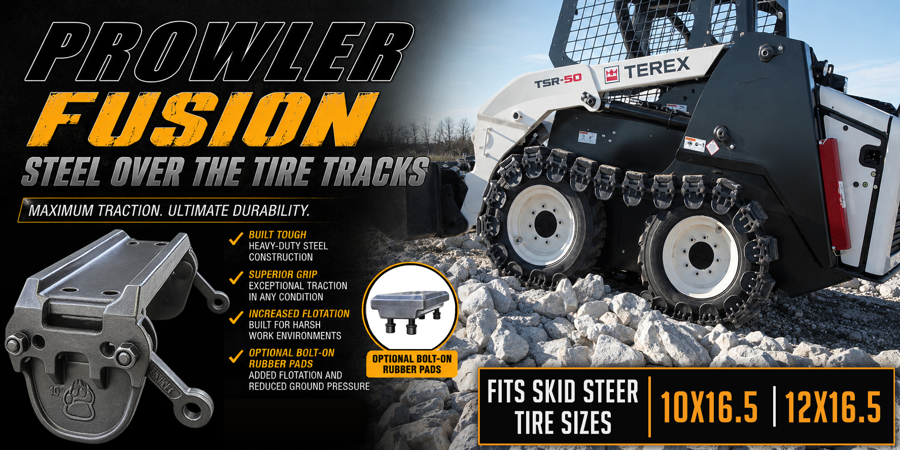 Fusion Steel And Rubber Over The Tire Tracks For Skid Steers