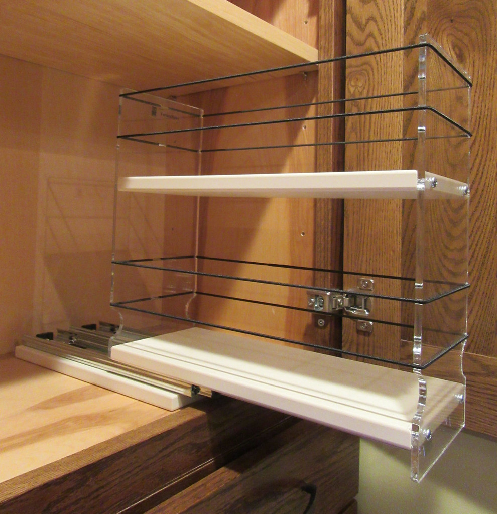 Spice Rack 4 x 2 x 11, Cream - Drawer Part Way Out