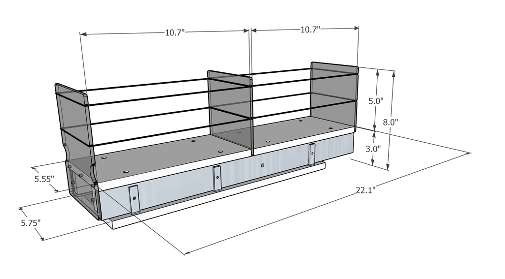5x1x22 Storage Solution Drawer - Dimensioned