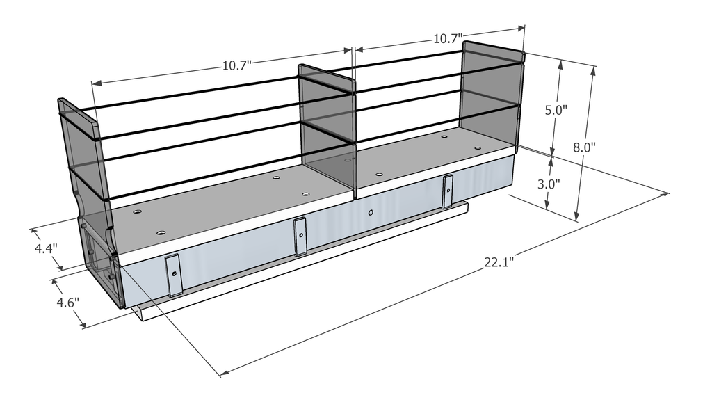 4x1x22 Storage Solution Drawer - Dimensioned