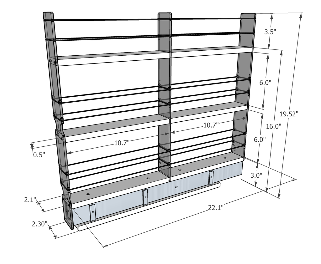 2x3x22 Spice Rack Drawer -  Dimensioned