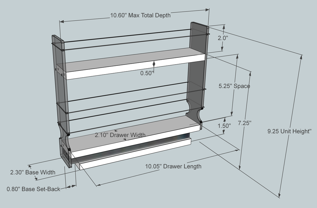 Spice Rack 2x1.5x11 - Dimensioned