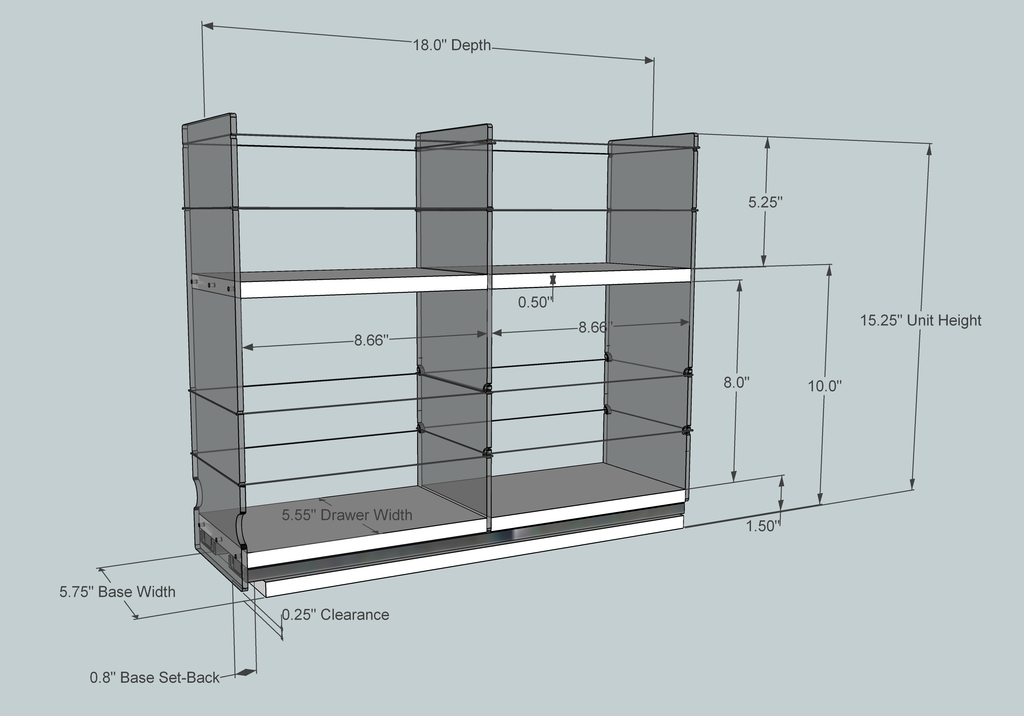 5x2x18 Large Storage Drawer - Dimensioned