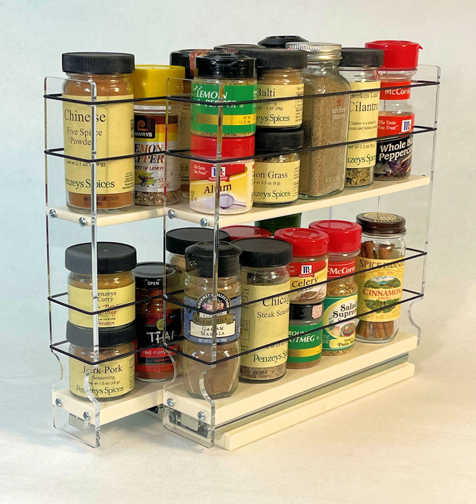 22x2x11 Spice Rack Cream Holds 20 Spices in Compact Space with 2 Independent Drawers